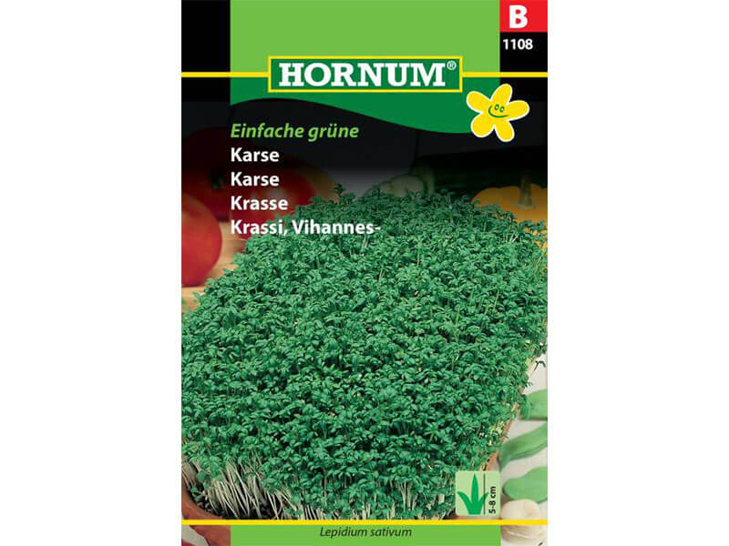 Frøpose med karse, enkel grøn variant.