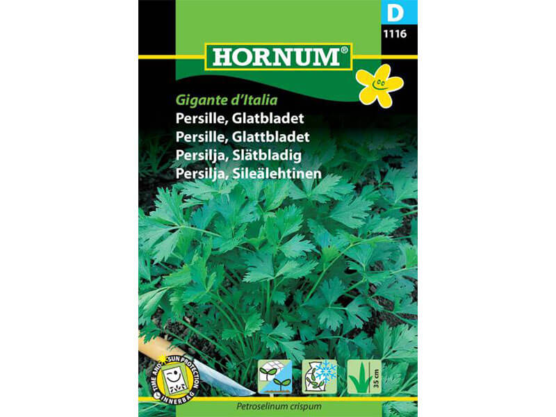 Frøpose med glatbladet persille, Gigante d'Italia.