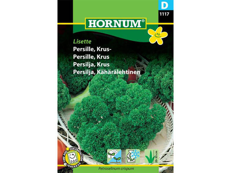 Frøpose med kruspersille, sorten Lisette.