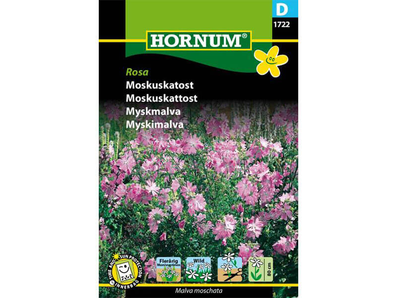 Frøpose med moskuskatost, rosa blomster.