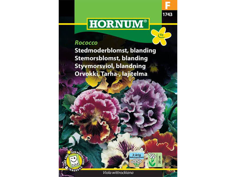 Frøpose med blandede stedmoderblomster, Rococco.