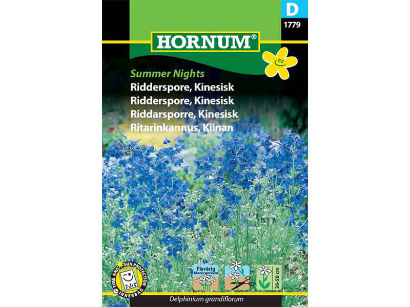 Frøpose med kinesisk ridderspore.