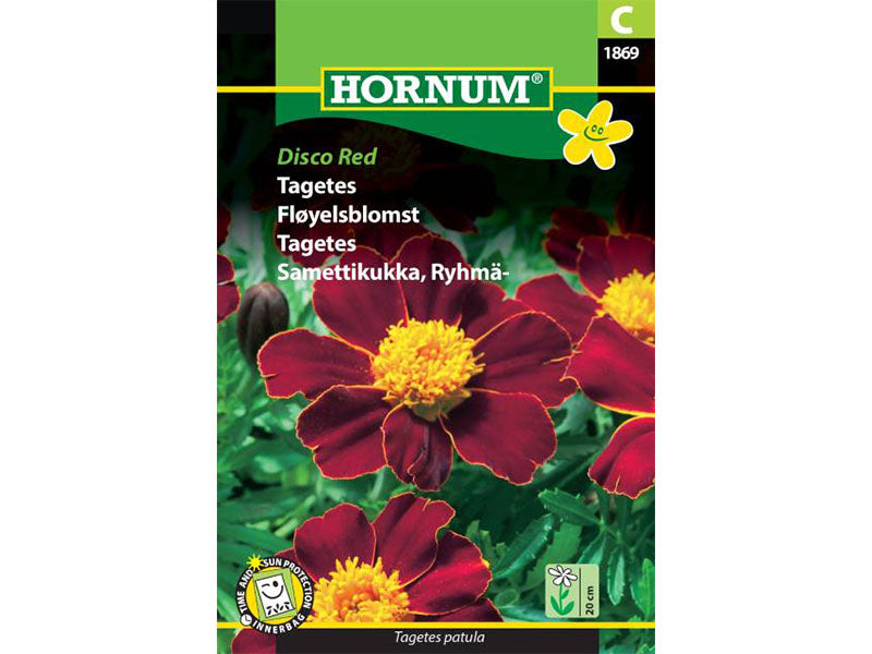 Frøpose med Tagetes Disco Red.