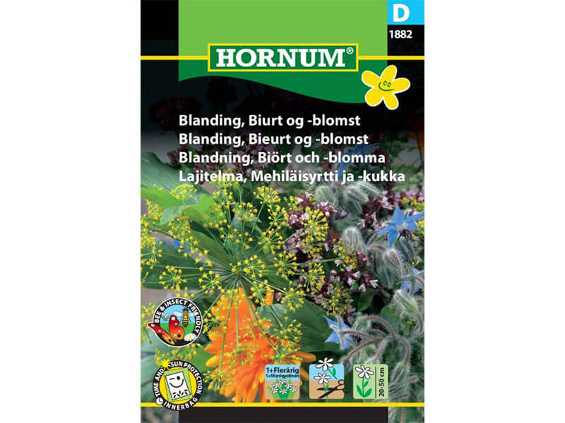 Blanding af biurt og blomsterfrø.