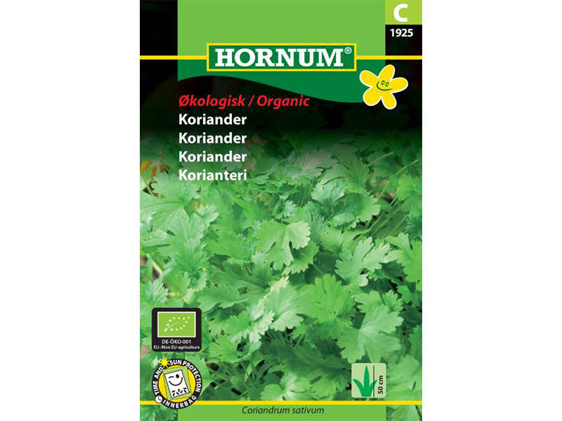 Frøpose med økologiske korianderfrø.