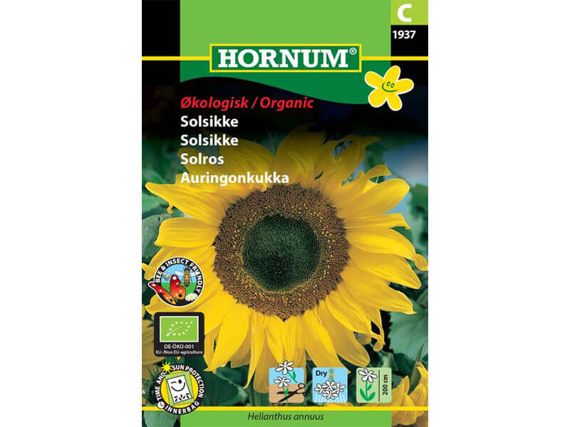 Frøpose med økologiske solsikkefrø af arten Gelbe Riesen.