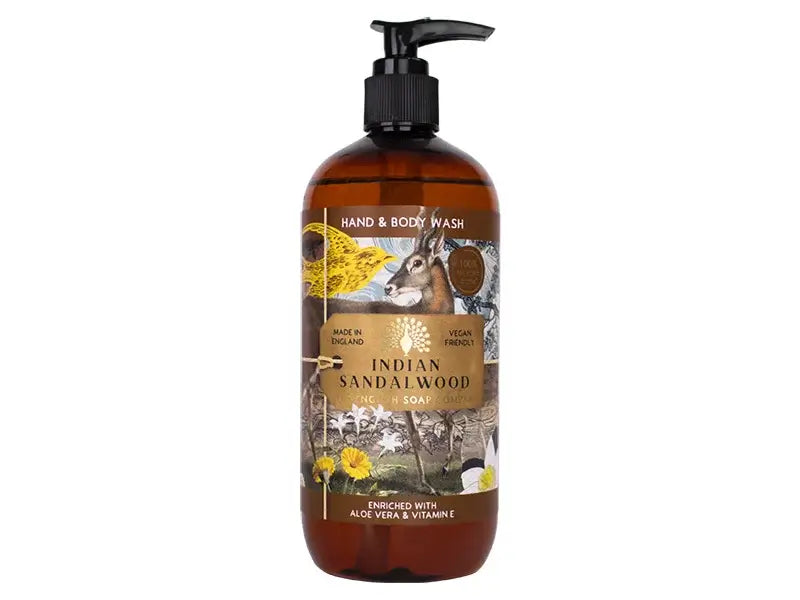 Indian Sandalwood hånd- og kropssæbe i 500ml flaske.