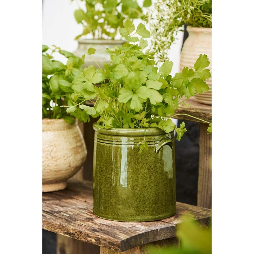 Ib Laursen Skjuler m/ører mosgrøn distressed h15 ø14 cm med krydderurter