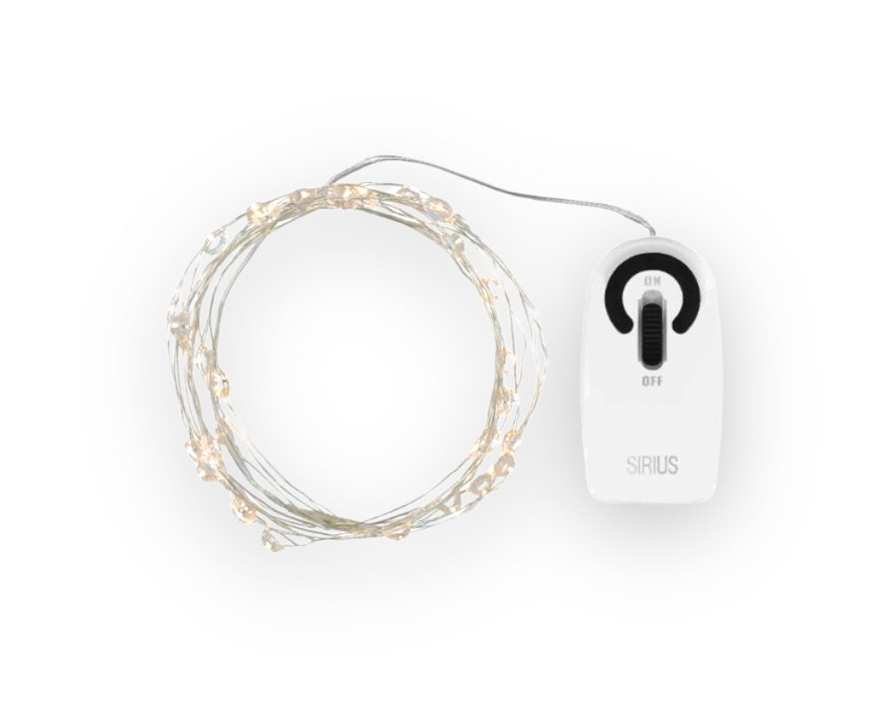 Lyskæde Sirius Maggie, 40L, klar og sølvfarvet design.