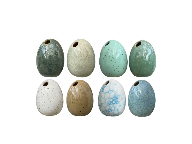 Malin pynteæg 6X8 cm med hul til blomster, Jade Green Mix.