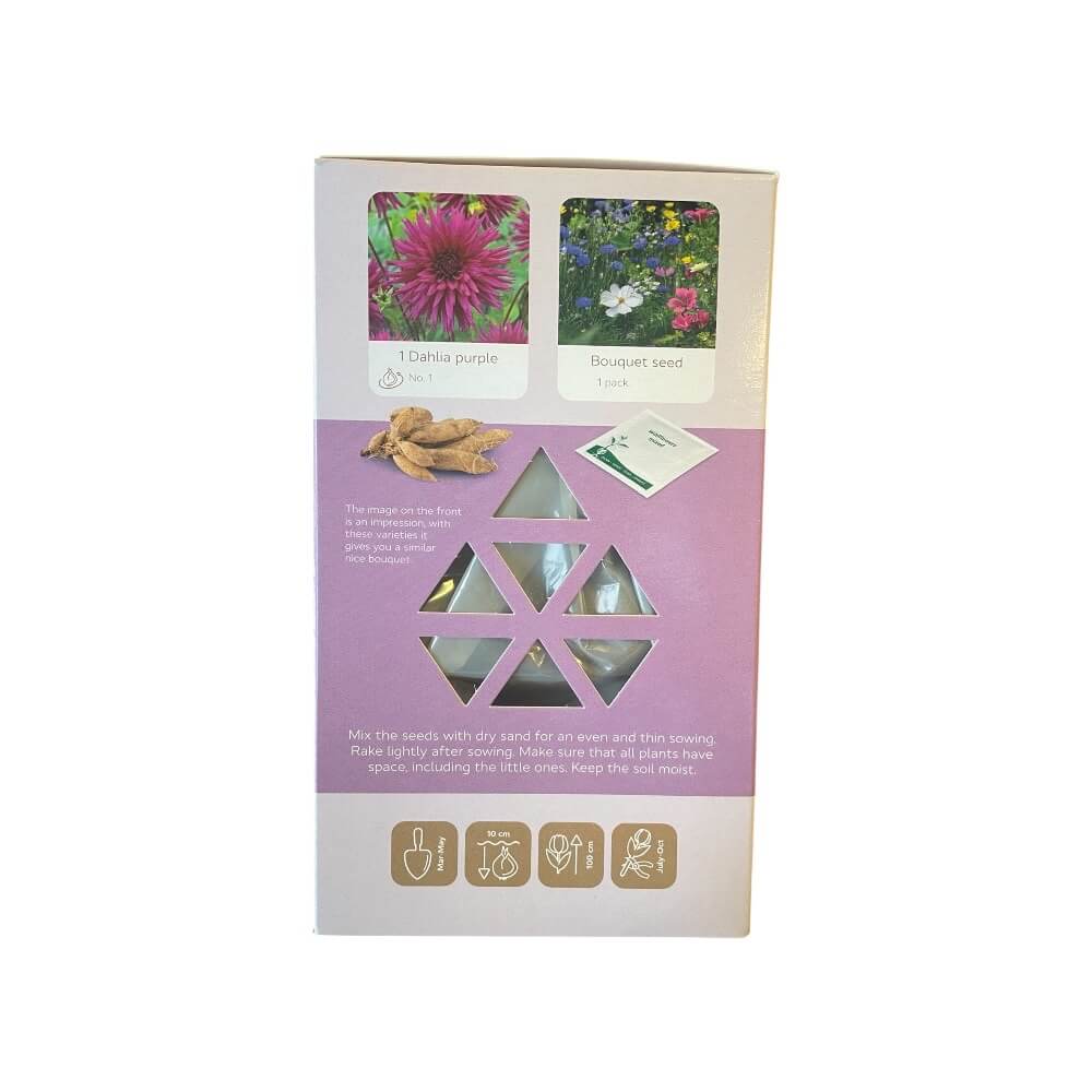 Bouquet flow. Purple dahlia box