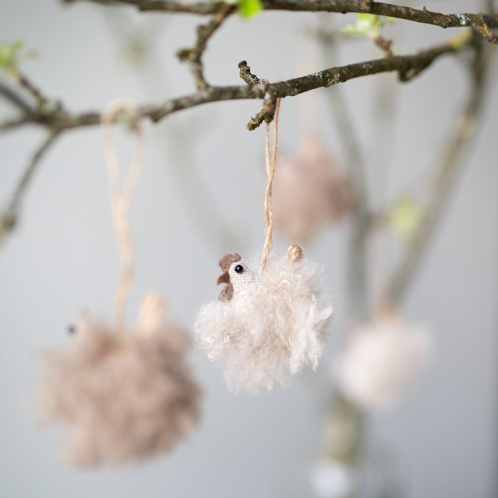 FLUFFY høne ophæng 6x6cm - 1 stk., Polyester