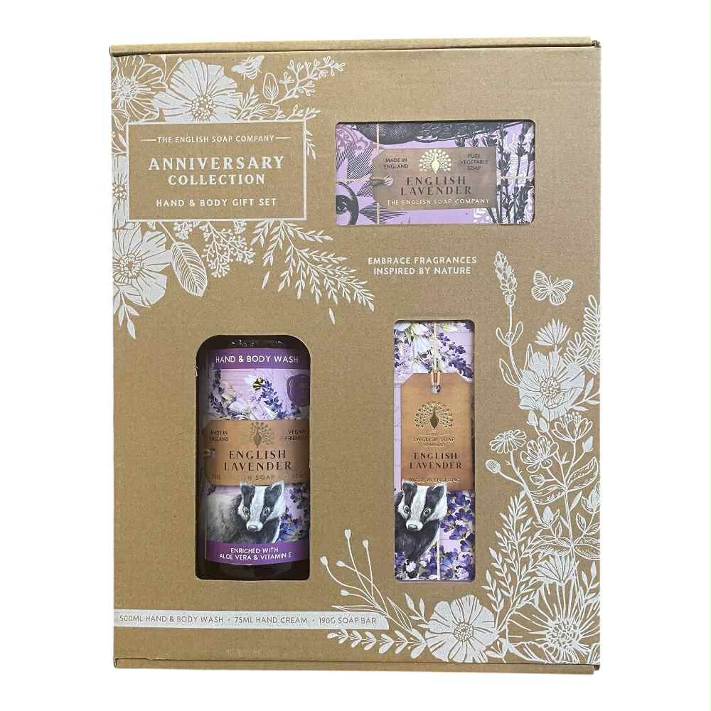 Gaveæske, Anniversary English Lavender - inkl. sæbebar, flydende sæbe og håndcreme