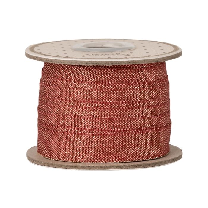 Maileg Bånd, 13 mm, 10 m - Rød/guld