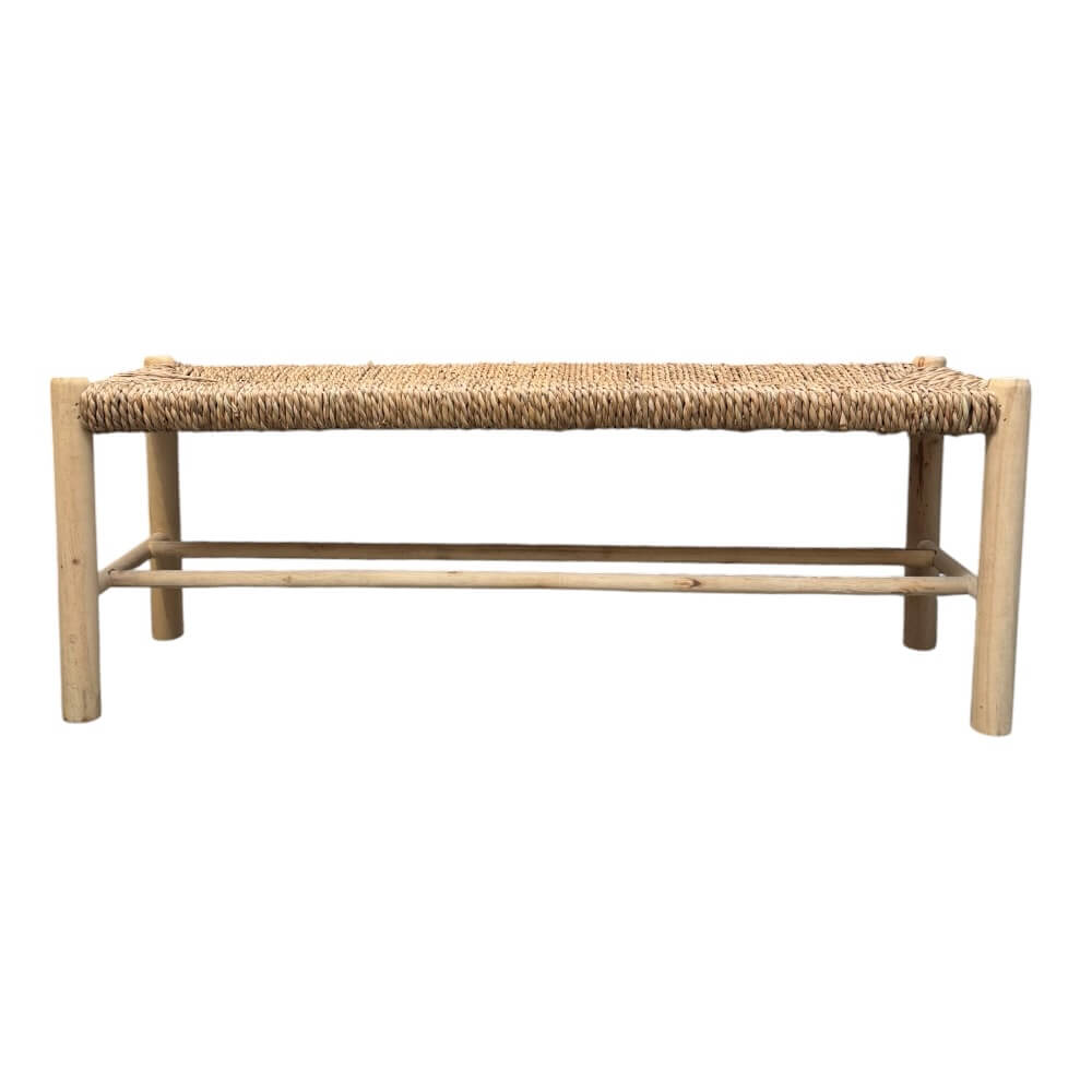 Træbænk med fletsæde h42,5l116w35cm