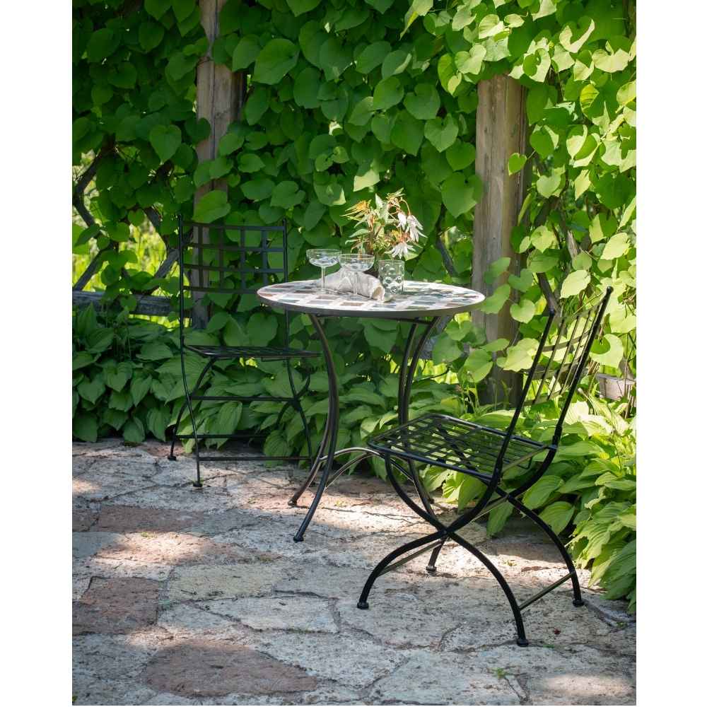 VENICE Bord, 70x72cm, Not frost resistant. Iron with shiny ceramic tiles.