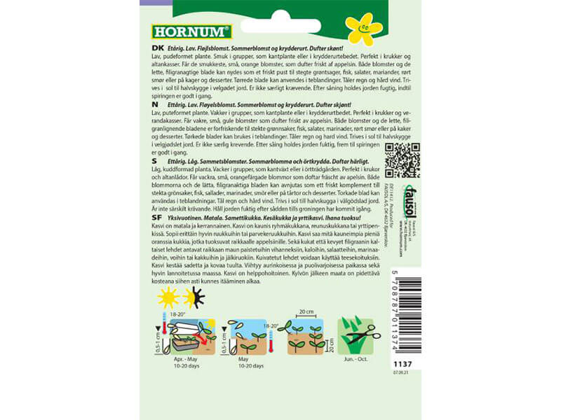 Frø pose, Tagetes, Smalfliget- "Appelsintag." (E)