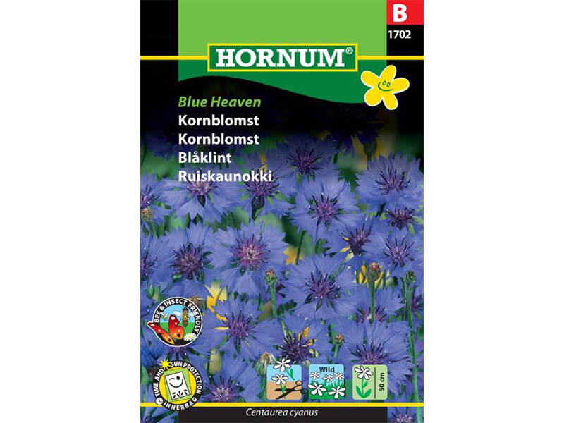 Frøpose med kornblomst sorten Blue Heaven.