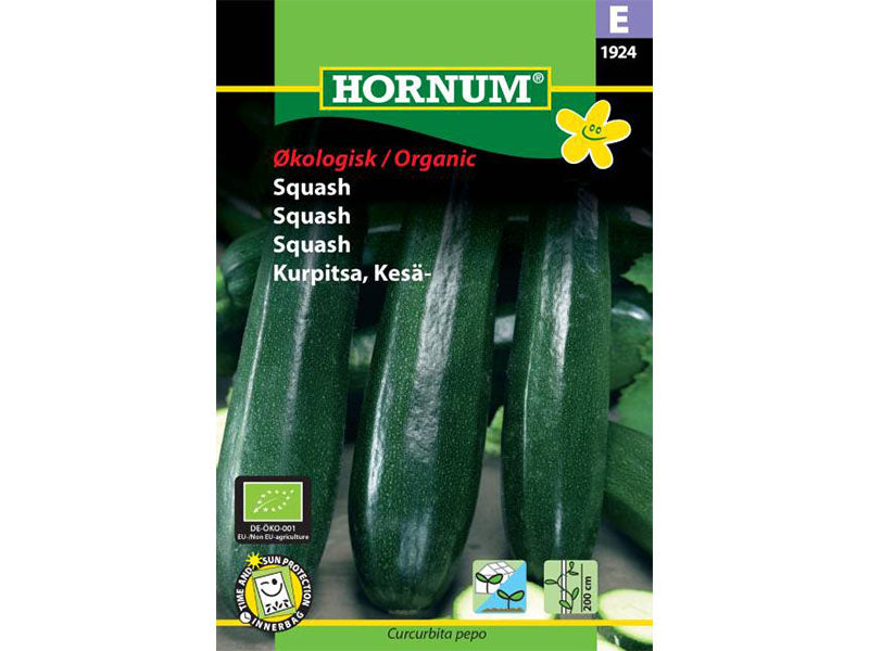 Økologisk frøpose med squash, sorten Partenon F1.