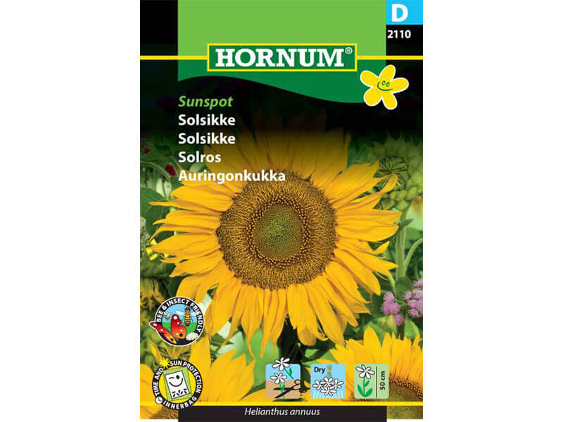 Frøpose med solsikke, sorten Sunspot.