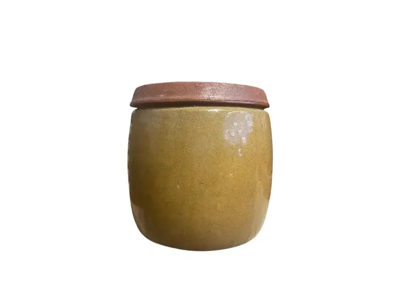 Berit krukke, glaseret sennep, 22 cm i diameter.