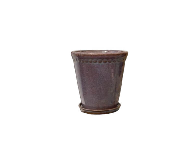 Lacepot krukke Ø 14 cm, glaseret i lilla.