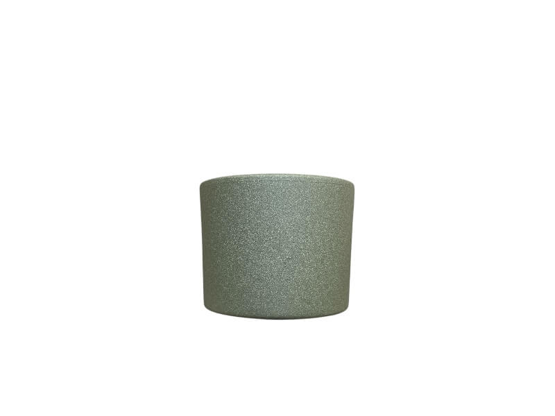 Era pot rund, stor, grøn sand, højde 10 cm, diameter 12 cm.