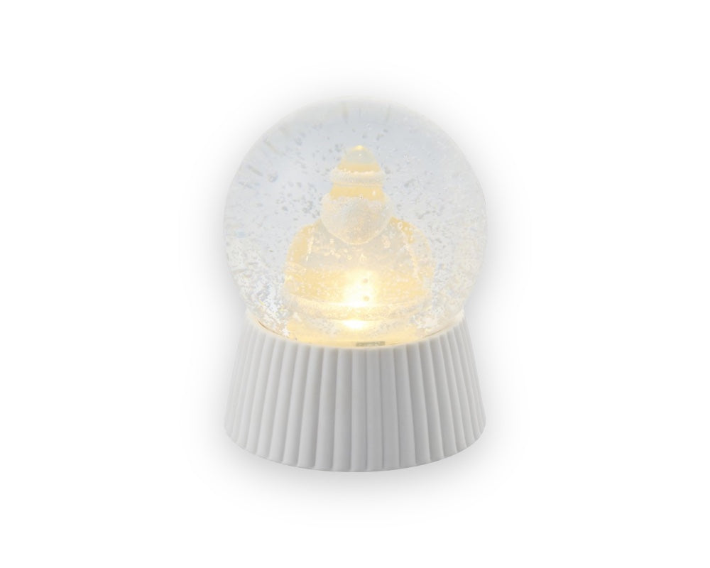 Santa Snowglobe i hvid keramik med julemotiv.