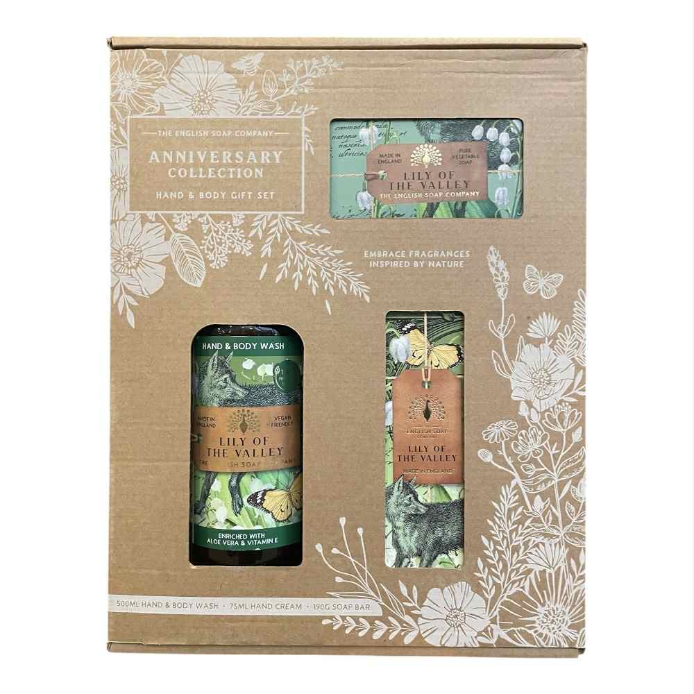 Gaveæske, Anniversary Lily of the valley - inkl. sæbebar, flydende sæbe og håndcreme