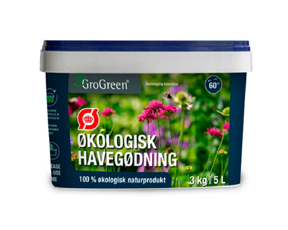 GroGreen Økologisk Havegødning 3 kg spand til haveplanter.