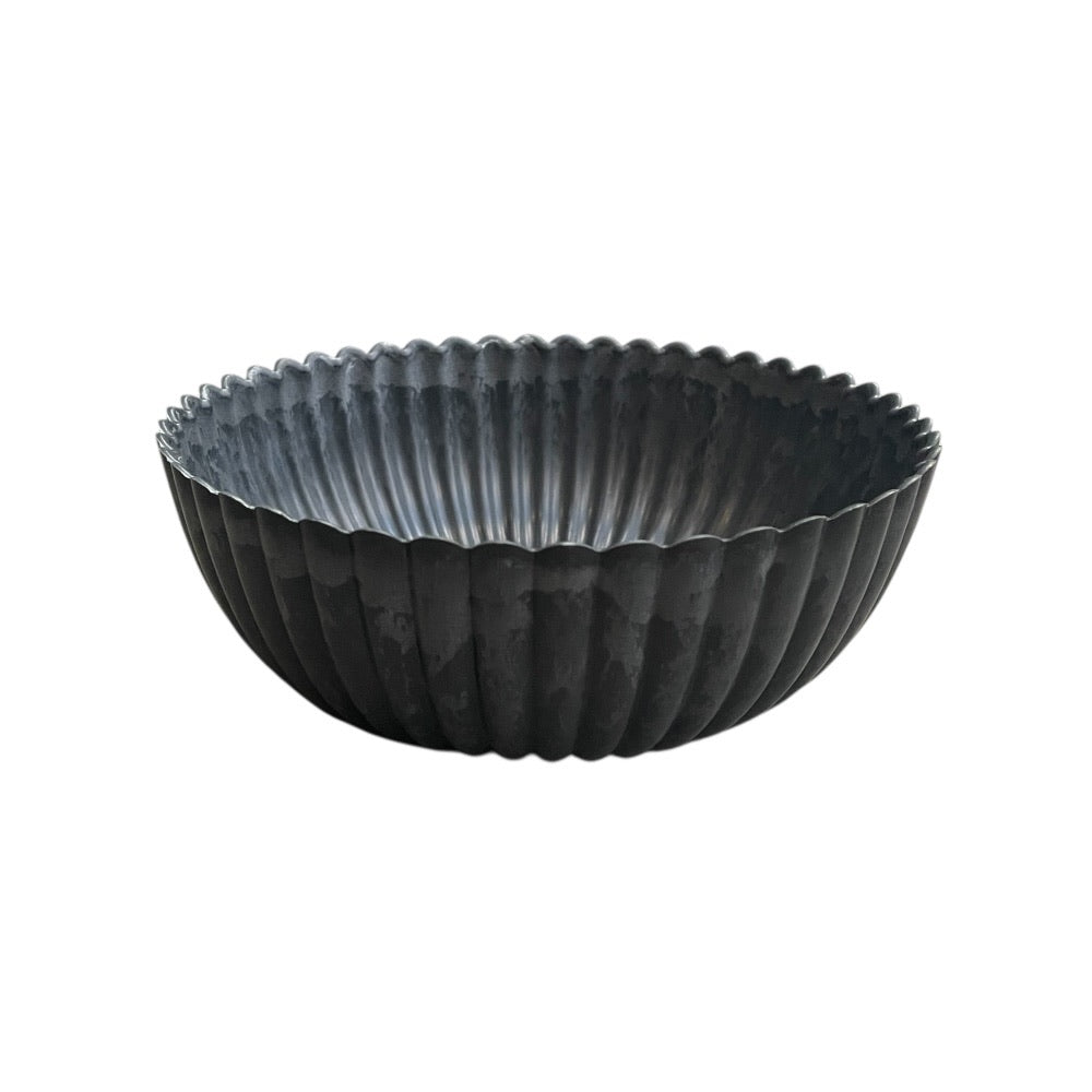 Planteskål, skål plast med bølger, 20x7,5 cm - Antikgrå