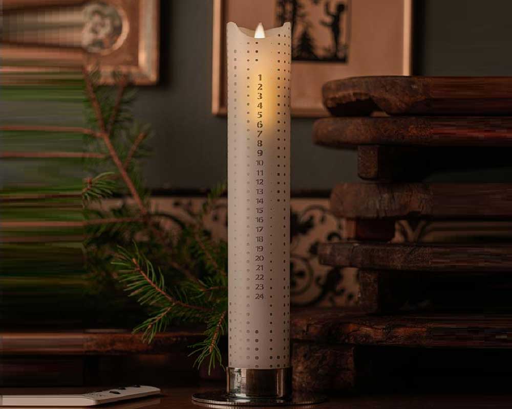 Sara Kalenderlys Ø5xH29cm, Sølv Dots LED-lys.